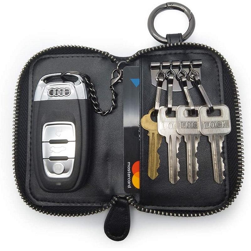 Lio<i></i>nstar LS52235 Genuine/PU Leather Car Key Pouch Holder - Customizable Zipper Key Wallet
